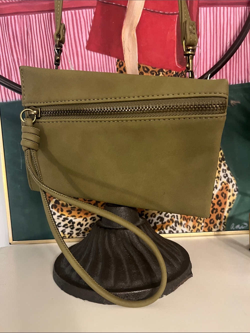 Universal Thread Olive Green Crossbody Wristlet with Front Zip